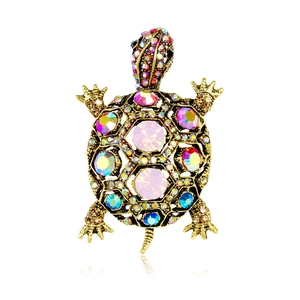 Vintage Alloy Rhinestone Sea Turtle Brooch Pin For Men Women Retro Animal Brooches Suit Coat Accessories Gift