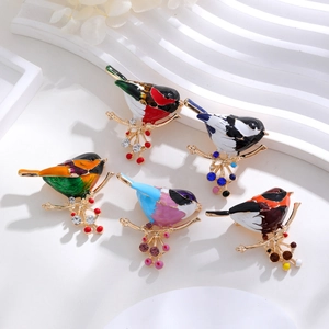 Broches Vintage en Émail en Forme d'Oiseau pour Femmes Hommes Alliage de Zinc Strass Colorés Colibri Pie Branche Animal Bijoux Cadeau