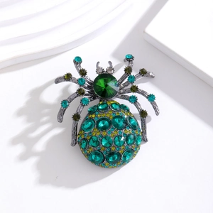 Broche Araignée Vintage Halloween en Alliage Émail Strass Cristal Vert Jaune Épingle Araignée pour Femmes Hommes Bijoux Gothiques de Fête