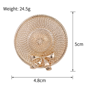 Goldene Strohhut-Brosche mit Webstruktur und Schleife, Größe 5cm x 4,8cm, Gewicht 24,5g