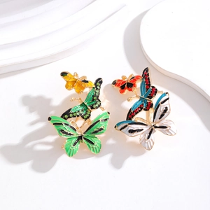 Creative Enamel Triple Layer Butterfly Brooch For Women Gold Plated Alloy Pin With Rhinestone Inlaid Fashion Jewelry Accessories