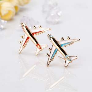 Boucles d'oreilles créatives en forme d'avion en émail coloré avec cadre métal