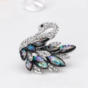 Elegant Alloy Swan Brooch With Natural Abalone Shell And Rhinestone Inlaid Fashion Corsage For Women Jewelry Gift