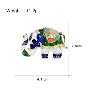Circus elephant brooch in gold alloy with colorful enamel and sparkling rhinestones