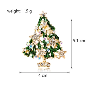 Sparkling Christmas tree brooch with green enamel and rhinestones on gold alloy base