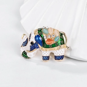 Exotic elephant brooch with enamel painting and colorful cat-eye stones for women