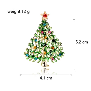 Weihnachtsbaum-Brosche mit grünem Emaille-Überzug und bunten Glitzer-Strasssteinen
