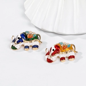Exotic circus elephant brooches with colorful enamel, rhinestones and golden plating