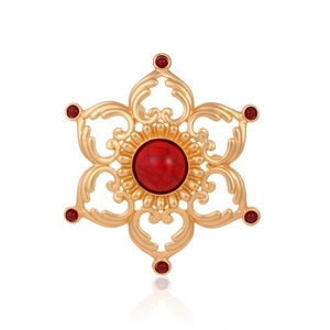 Broche Vintage en Alliage de Zinc Coeur Ajouré Lotus Femme Or Mat Style Ethnique Strass Incrusté Broche Fleur Accessoire de Costume