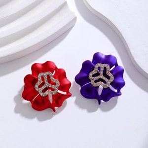 Lot de broches fleurs rouge et violet mat avec cristaux brillants pour accessoires habits