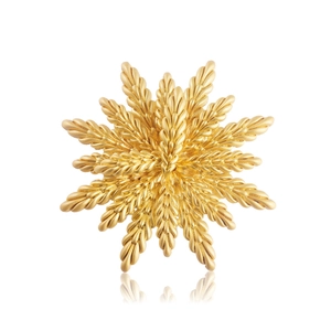 Elegant gold wheat stalk starburst brooch with textured matte finish and radial design