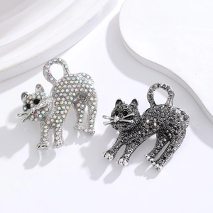 Broche Chat Mignon pour Femme en Alliage avec Strass Étincelants Épingle à Chaton pour Accessoire de Vêtement Bijoux