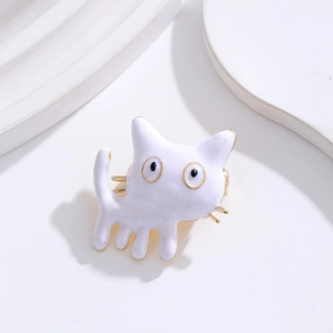 Simpatica spilla a gatto in smalto bianco con bordo dorato in stile minimalista