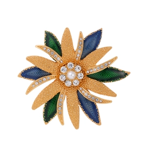 Vintage Flower Brooch Alloy Rhinestone Artificial Pearl Enamel Pin For Women Wedding Banquet Party Fashion Jewelry Accessory