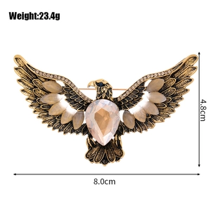 Vintage eagle brooch in antique gold with champagne crystals, 8.0cm width accessory