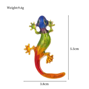 Colorful gradient chameleon gecko brooch in vintage style with green gemstone eyes