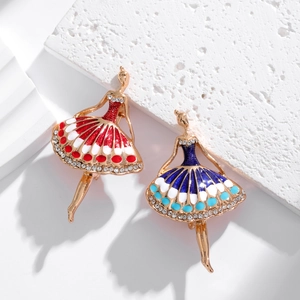 Elegant Ballerina Girl Enamel Brooch Pin For Women Gold Plated Alloy Rhinestone Dancing Girl Brooch For Sweater Cardigan Jewelry Gift