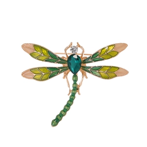 Vintage Zinc Alloy Dragonfly Brooch With Colorful Enamel Rhinestone Animal Lapel Pin For Women Men Fashion Jewelry Gift Accessory