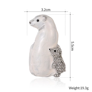 Broche famille d'ours polaires en émail blanc et strass brillants pour vêtements