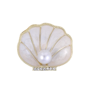 Elegant Shell Artificial Pearl Brooch Pin With Rhinestones Enamel Dripping Oil Corsage For Women Suit Coat Accessories Jewelry Gift