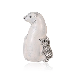 Broche Ours Polaire Mère Et Enfant Pour Femmes Alliage de Zinc Strass Émail Badge Animal Accessoire de Vêtements Bijoux