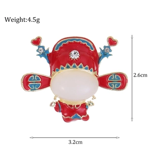 Detailed size chart of Chinese style cat eye stone enamel brooch weighing 4.5 grams