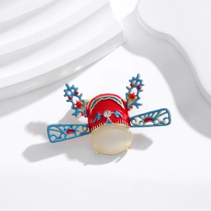 Retro Chinese style official hat brooch with cat eye stone and colorful enamel