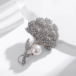 Broche Fleur d'Oeillet Vintage Pour Femmes Alliage Strass Fausse Perle Broche Pin Pour Costume Pull Robe Accessoires Bijoux Cadeau