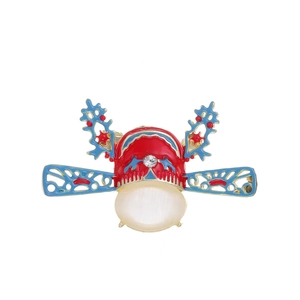 Retro Emaille Brosche im China Stil mit Katzenaugenstein und Opern Kopfschmuck Design