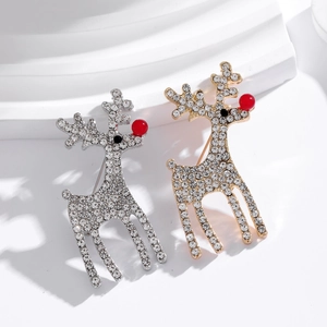 Sparkling Christmas reindeer brooches in gold and silver finish with crystal rhinestones