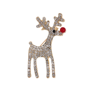 Christmas Reindeer Brooch Pin For Women Men Zinc Alloy Rhinestone Elk Pin Corsage Holiday Party Festive Jewelry Accessory