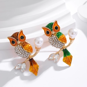 Spilla Gufo in Smalto di Lusso per Donna Uomo Lega di Zinco Strass Animale Spilla Con Perla Artificiale Gioielli Eleganti Regalo