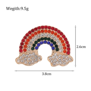 Rainbow cloud brooch pin with colorful rhinestones 3.8cm width sized for sweaters