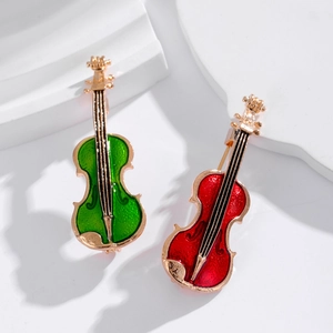 Broche Violon en Émail Vintage Épingle Instrument de Musique Alliage Plaqué Or Pour Costumes Vestes Banquet de Mariage Bijoux Unisexe Cadeau