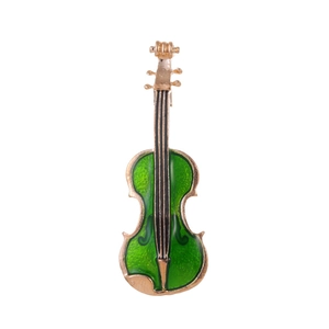 Broche violon vintage en or avec émail vert émeraude pour vestes de costume