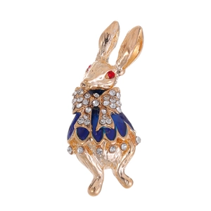 Vintage Rabbit Brooch Zinc Alloy Glazed Enamel Rhinestone Animal Pin For Women Personalized Zodiac Jewelry Anti-exposure Accessory