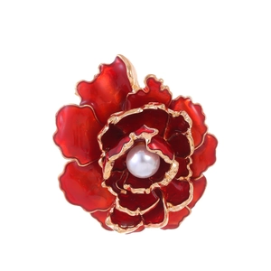 Elegant Enamel Peony Flower Brooch With Imitation Artificial Pearl Alloy Floral Pin For Women Suit Coat Accessories Gift Jewelry