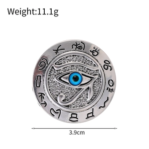 Gold Eye of Horus brooch with blue eye detail and ancient Egyptian symbols 3.9cm