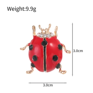 Cute red ladybug brooch with enamel and crystals for suits and coats, 3x3 cm