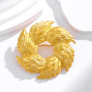 Vintage olive branch wreath brooch in matte gold finish for elegant coat accessory