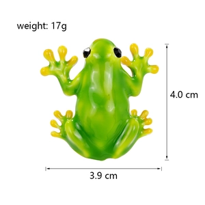 Spilla a forma di rana verde alla moda con finitura smaltata e dettagli sulle dimensioni