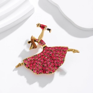 Broche ange danseuse de ballet en strass roses et métal doré pour femme élégante