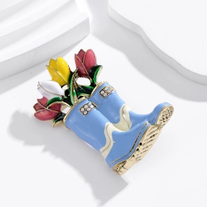 Enamel Tulip Flower Rain Boot Brooch Alloy Rhinestone Floral Lapel Pin For Women Bag Clothing Decoration Jewelry