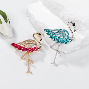 Elegant Flamingo Crystal Brooch Pin For Women High End Alloy Rhinestone Animal Corsage For Suit Coat Jacket Fashion Jewelry Accessories