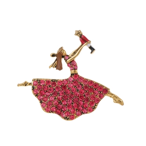 Broche Vintage Fille de Ballet Plaquée Or en Alliage de Zinc Épingle Fille Dansante Avec Strass Rose et Figurine Casse-Noisette