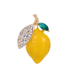 Exquisite lemon brooch with yellow enamel finish and sparkling crystal leaves for clothing