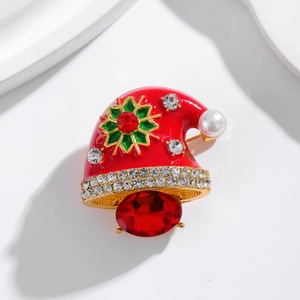 Retro Weihnachtsmütze Brosche Für Damen Rot Emaille Strass Legierung Pin Mit Künstlicher Künstliche Perle Roter Edelstein Schmuck Geschenk
