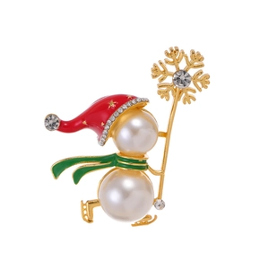 Exquise broche bonhomme de neige de Noël avec perles, strass et détails en émail