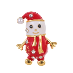 Christmas Snowman Brooch Alloy Rhinestone Enamel Imitation Artificial Pearl Gold Tone Festive Jewelry For Women Holiday Party Decor