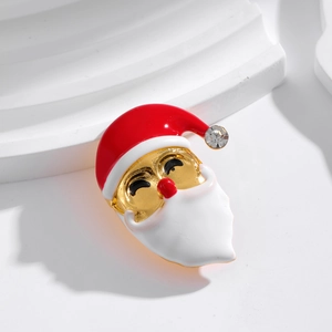 3D Santa Claus brooch with red enamel hat, gold plating and sparkling rhinestone detail